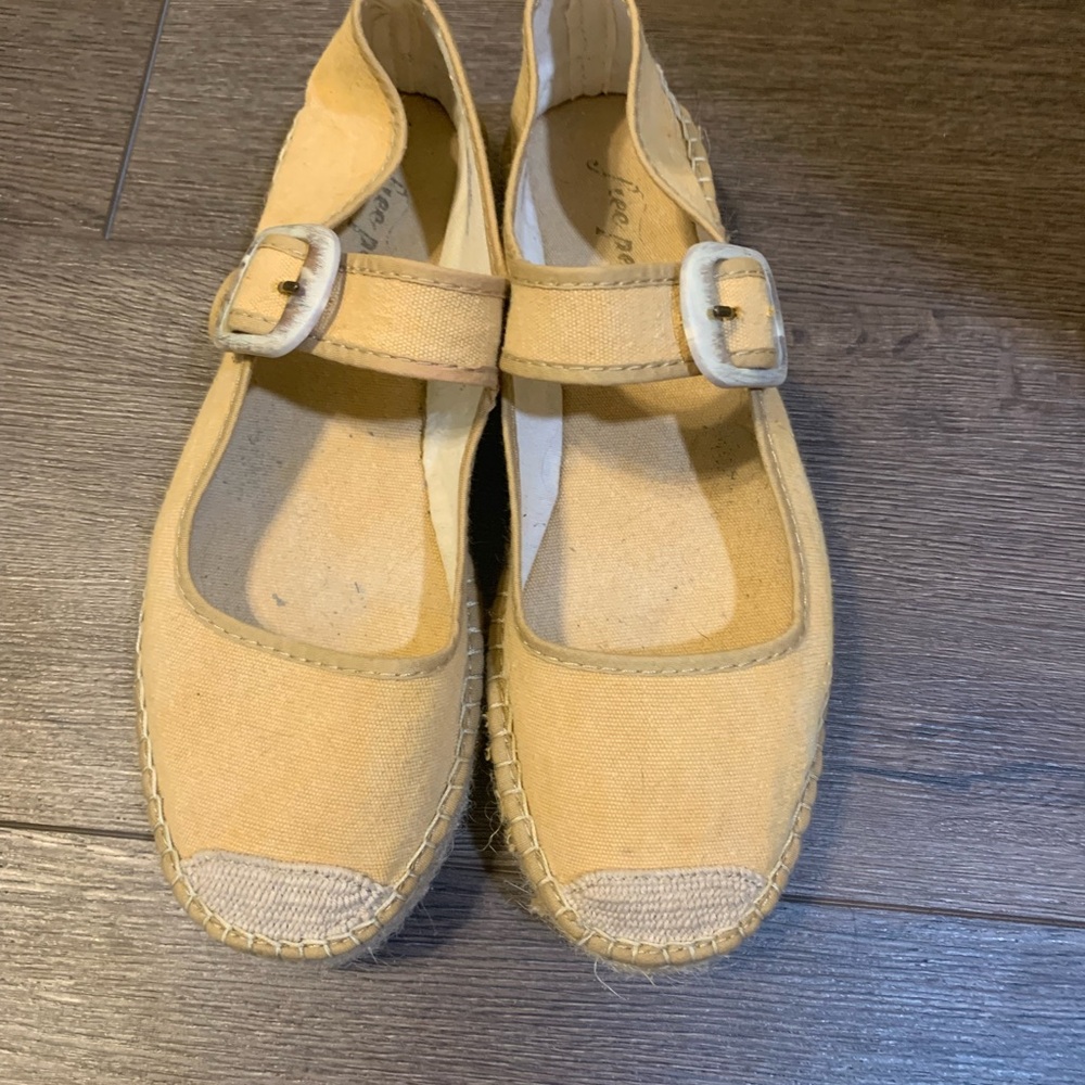 Free People Yellow Canvas Espadrille Mary Jane Flats